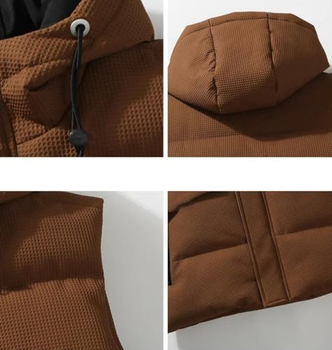 Solid Color Casual Simple Classic Pocket Stitching Texture Men's Hooded Down Vest3