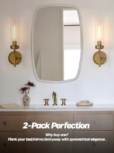 Image of Modern Wall Sconces Set of Two Brass Gold Bathroom Vanity Light with Handblown Clear Glass Hardwired Wall Sconce Light for Bathroom Mirror Bedroom Livingroom Hallway Indoor