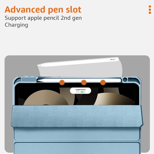 Image of Amazon Basics Smart Case for Apple iPad Air 11 Inch M2 2024, Air 6th /5th Gen 2022 /4th Gen 2020 | Trifold Stand with Pencil Holder, Transparent Back Flip Cover (Sky Blue)