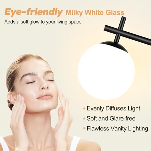 Image of MOKATNG 3-Light Bathroom Light Fixtures with Milky White Glass, Matte Black | 19.3 inch Vanity Lights for Bathroom, Bathroom Lighting Over Mirror, Wall Sconce, Fits E12 bulbs(Bulb Not Included)