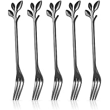 IFeico 5 PCS Black Dessert Forks iFeico 4 7 inch Stainless Steel Fruit Forks Creative Leaf Appetizer Forks Mini Cocktail Cake Fork for Parties Events Wedding Kitchen Tableware set