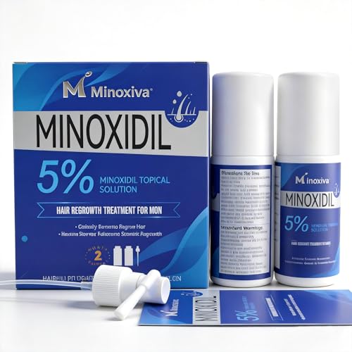 Minoxiva 5% Minoxidil Topical Solution for Men with Spray Nozzle - Hair Growth Treatment for Thinning Hair & Beard, Non-Greasy & Fast-Absorbing Serum, 2-Month Supply (2 x 2oz/60ml)