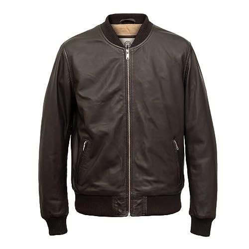 Damon: Men's Brown Bomber Leather Jacket Brown M