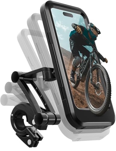 moyi innova Wasserdichter Fahrrad-Motorrad-Telefonhalter 360 ° drehbare Rollerhalterung mit 3-Achsen und Kugelkopf, Universal-Lenkerinstallation, empfindlicher Touchscreen, für 4,7'-6,9' Smartphones