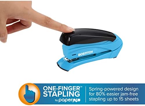 Bostitch Office Inspire 15 Sheet Stapler - One Finger, No Effort, Spring Powered Stapler - Assorted Colors, No Color Choice (1491)