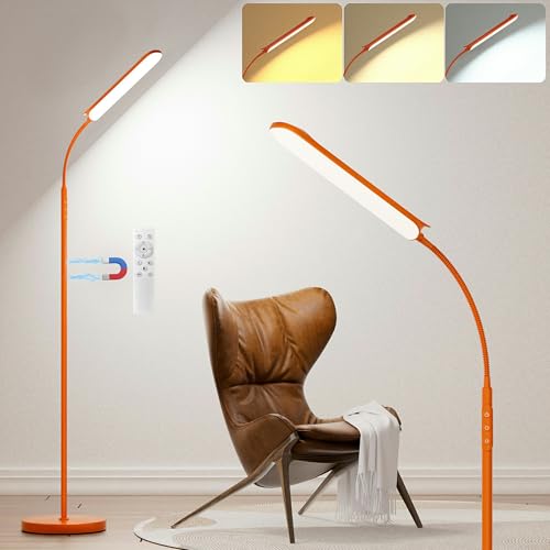 Lampara de Pie Regulable con Control Remoto y Botones Táctiles, 18W Súper Brillanbe LED Lampara de Lectura Ajuste Lineal de Temperatura de Color y Brillo, Para Sala de Estar Dormitorio Oficina