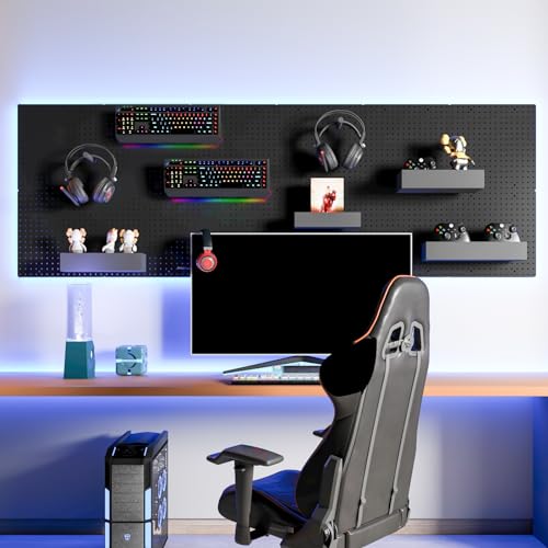 Peg Board, 6PCS Metal Pegboard, Heavy Duty Pegboard Wall Organizer with Frame. Black Pegboard for Walls, Garage, Workbench, Craft Room Tool Organization, Metal Pegboard Panels 12in*12in