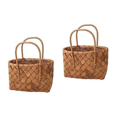 Yardwe 2St Bärbar Blomkorg Brudkorg Presentkorgar Tom Korg Med Handtag Picknick Trädgårdsskörd Rottingblomkrukor Bröllopskorg Trädgårdskorg Trärottingkorg Flätad