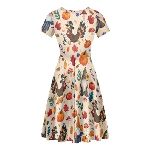 Image of Forchrinse Rooster Pumpkin Dress for Women Midi Tank Dresses Elegant Party Dresses Short Sleeve Flowy A Line Sundress Thanksgiving Midi Dress for Women Plus Size,S-4XL, Large