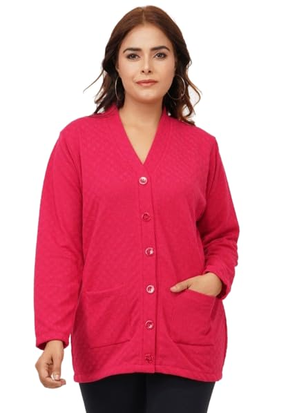Image of URBANROCK Women's Woolen V-Neck Cardigan Sweater with Front Pockets for Winter Wear