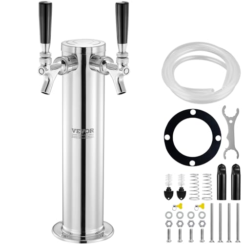 VEVOR Dispensador de torre de cerveza de doble grifo, torre de cerveza de barril de acero inoxidable, kit de torre Kegerator con tubo premontado y vástagos de grifo de cierre...