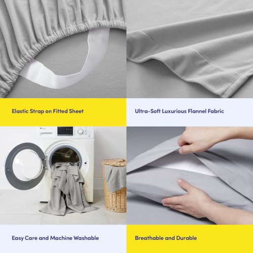 Image of Sweet Home Collection Flannel Sheet Set, Silver Queen, Deep Pocket Soft Brushed Microfiber All-Season Bedding with Fitted Sheet, Flat Sheet & Pillowcase(s)