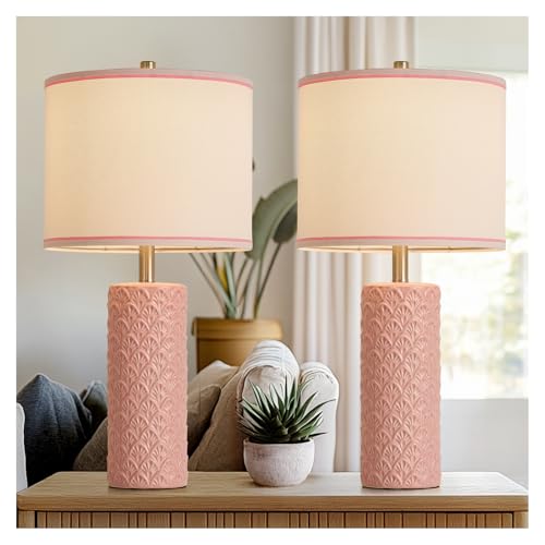 HELIJIA 27" Farmhouse Table Lamp Set of 2 for Living Room Bedroom,Pink by HELIJIA - Used condition - US$41.99