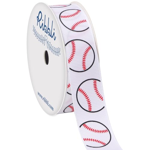 Ribbli Baseball Grosgrain Ribbon 7/8-Inch x 10-Yard Use for Team Hair Bows Wreath Sport Lanyards Gift Wrapping Party Decoration