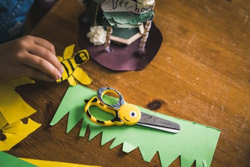 Fiskars Kinder-Tierschere mit Bienen-Motiv, Ab 4 Jahren, Länge: 13 cm, Für Rechts- und Linkshänder, Rostfreie Stahl-Klinge/Kunststoff-Griffe, Gelb, 1003747