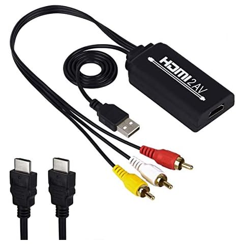 HDMI to RCA, HDMI to RCA Converter Cable, 1080P HDMI Converter to AV 3RCA CVBs Composite Video Audio Supports TV Stick, Roku, Chromecast, Apple TV, PC, Laptop, Xbox, HDTV, DVD Cover