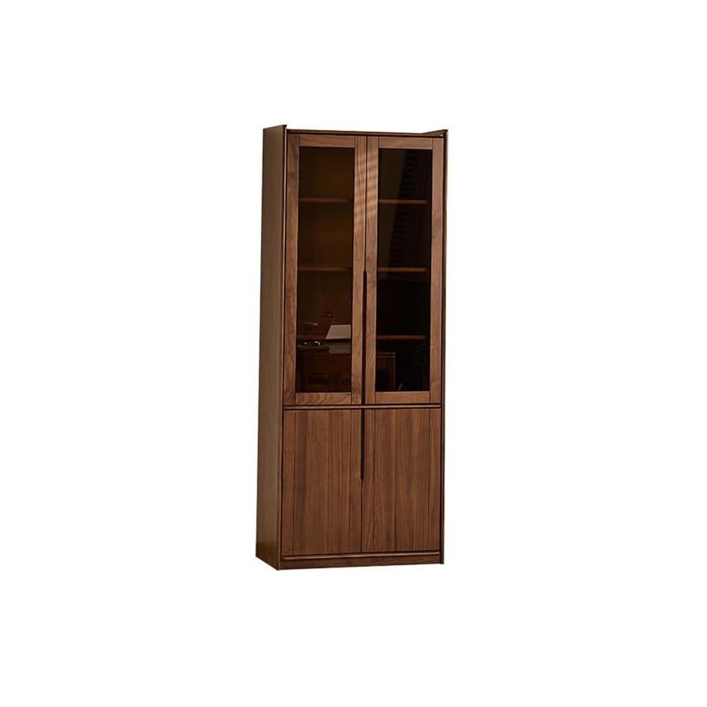 Gabinete de Bar de Vinos Industrial Vitrina de 200cm Altura Madera Maciza, Mueble Almacén Nogal-Cristal para Estudio, Dormitorio y Salón