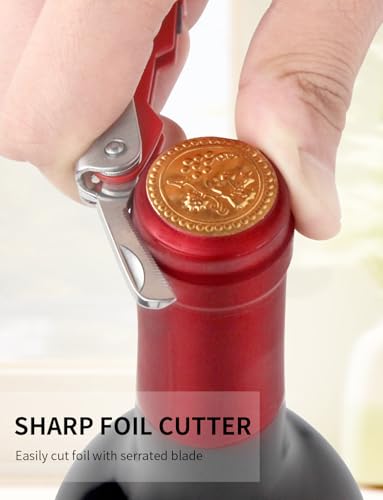 CORKAS Wine Key - Professional Handcrafted Heavy Duty Waiter Corkscrew, Compact Wine Opener with Double Hinged, Foil Cutter and Bottle Opener, Gifts for Severs, Sommelier, Bartenders (4Pack-Red) - Thumbnail 3