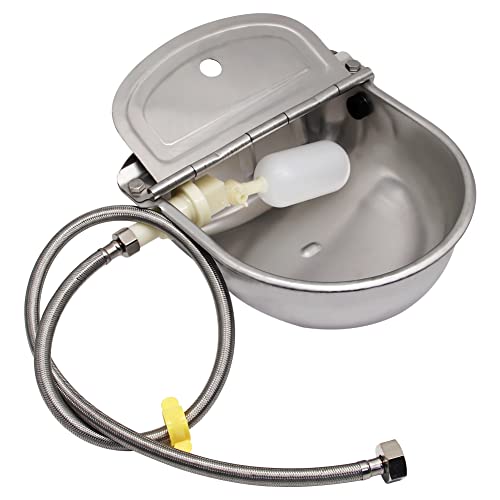 Automatic Livestock Waterer, Stainless Steel Automatic Cow Drinking Water Bowl with Water Hose (3/4'') and Float Valve for Cattle Horse Goat Sheep Animals Pet Waterer Dispenser