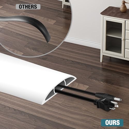 Image of Floor Cord Cover, Cable Protector, 0.63W x 0.31H inches, Wire Cover for Extension Cords, Floor Cable Covers Prevent Cable Trips (White, 50-10 Feet)