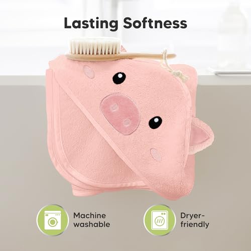 Image of KeaBabies Hooded Baby Towel for Newborn, Baby Bath Towels (Piglet, 35x35) | Viscose Derived from Bamboo, Large Baby Towels with Hood, Boys, Girls, Toddler, Soft Absorbent Baby Bath Essentials