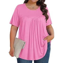 Tencede Womens Plus Size Tops Shirts Short Sleeve Crew Neck Tunic Casual Soft Clothes 1X-5X