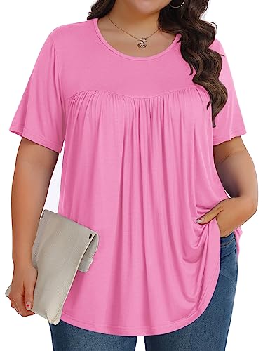 Tencede Womens Plus Size Tops Shirts Short Sleeve Crew Neck Tunic Casual Soft Clothes 1X-5X