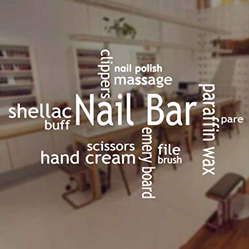 Pegatina de pared vinilo material decoración interior salón de belleza escaparate aplicliqué tijeras texto mural papel pintado barra de uñas salón de uñas decoración extraíble66x42cm