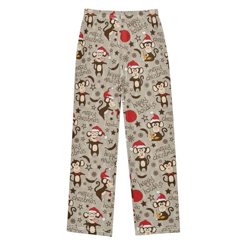 ZZXXB Merry Christmas Monkey Boys Long Pants Soft Trousers Elastic Waist Kids Lounge Bottoms with Pockets S-XL