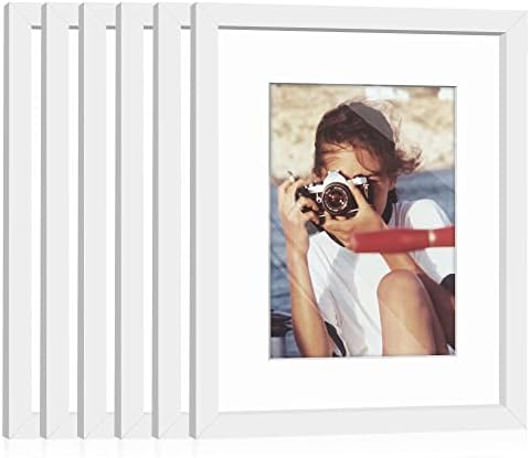 HappyHapi 8x10 Inch Picture Frames, Set of 6 Wooden Picture Frames, Tabletop or Wall Display Decoration for Photos, Paintings, Landscapes, Posters, Artwork (White)