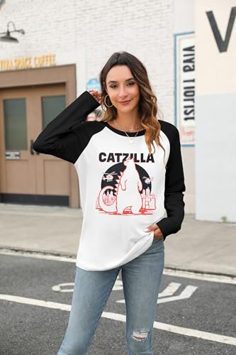 Image of JINTING Cat Shirts for Women - Loose Fit Lightweight Long Sleeve Graphic Autumn Outfits Printed Blouse Casual Tops