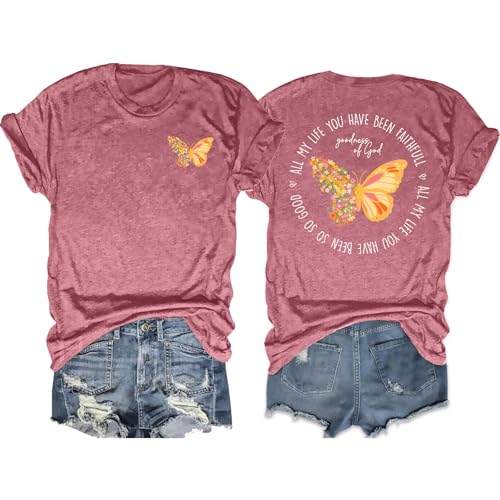 Christian Shirt for Women :Butterfly Graphic Shirts Bible Verse Tshirt Good Ness of God Tee Tops
