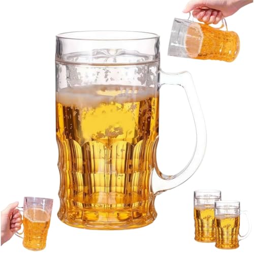 Boccale da birra finto, a doppio strato, divertente, in plastica, realistico, con manici, per bar, bevande, scherzi, feste e decorazioni