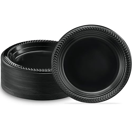 Bluesky Cuisine Black Round Plastic Plates - 6\" (Pack of 100) - Durable & Microwave Safe - Perfect For Parties, Weddings, And Everyday Use
