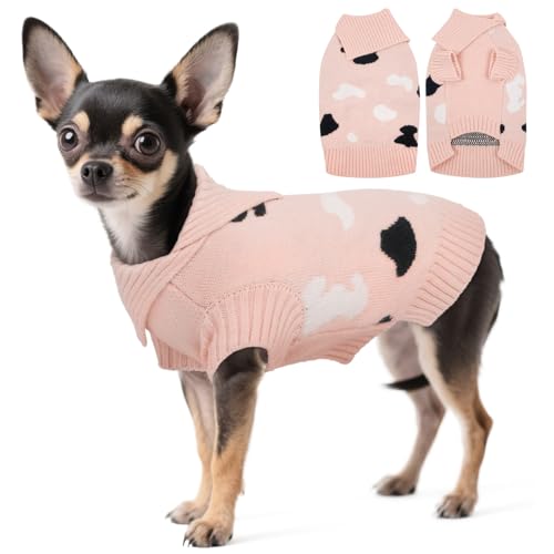 Kuoser XS Hundepullover mit Rollkragen Rosa – Warmer Strickpullover für Kleine Hunde Pullover, Elastisch Weich Hundekleidung Sweater Winter Indoor Outdoor