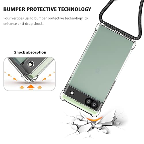 Yespure Crossbody Case For Google Pixel 6A,Clear Case For Google Pixel 6A [ With Adjustable Lanyard Strap ] Clear Soft Tpu Anti-Yellowing Shockproof Phone Cover For Google Pixel 6A - Black #TOP4