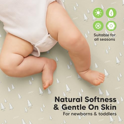 Image of 2-Pack Waterproof Crib Sheets for Boys, Girls, 52x28 Fitted (Pine Grove) | Organic Cotton Baby Crib Sheets, Toddler Mattress Protector Cover, Washable, Soft & Durable Baby Bedding Essentials