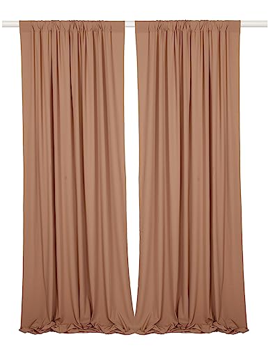 SHERWAY 9.5 Feet x 10 Feet Silky Soft Cappuccino Backdrop Drapes, Mocha Polyester Window Curtains for Wedding Party Ceremony Stage Decoration (20% Transparency)
