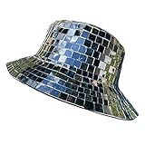 Onlynery Bucket Hat, Glitter Mirror Disco Fischerhut, Discokugel Hüte für DJ, Bucket Hat Cap mit Glitzer Pailletten für Club