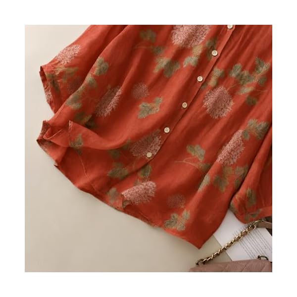 gufrina womens light rose floral printed button down shirt with mandarin collar and relaxed fit 34 sleeves
