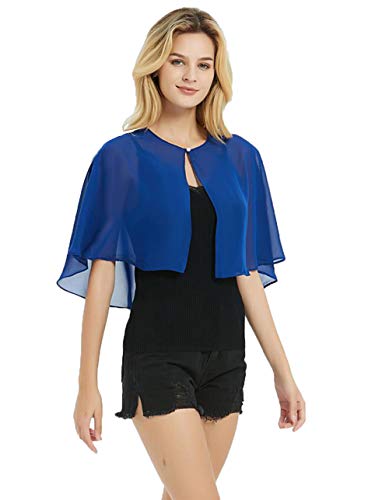 Capelets for Women Shawls and Wraps for Evening Dress Chiffon Shrug Wedding Cape Bolero Cover Up (Royal Blue)