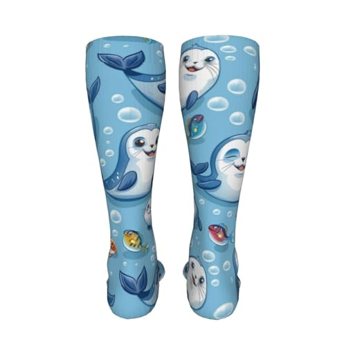 Cute Cartoon Compression Socks for Kids Boys Girls, Knee High Soccer Socks Long Tube Funny Gifts for Running Sports Travel 19.8in4