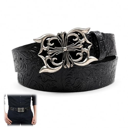 Ewudjou Y2K Belt, Alt Belt for Alternative Fashion, Gothic and Punk Accessory, Western Cowboy Style, Unisex Black Leather for Scene Culture and Nostalgic Looks