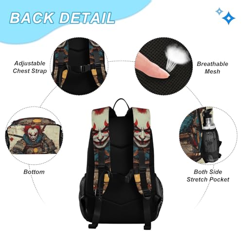 Hallowmas Warrior Clown Backpack Lunch Bag Set for Travel Hiking Picnic, Backpacks with Insulated Lunch Box3
