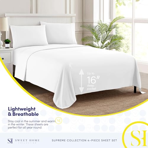 Split King Sheets - Breathable Luxury Sheets with Full Elastic & Secure Corner Straps Built In - 1800 Supreme Collection Extra Soft Deep Pocket Bedding Set, Sheet Set, Split King Size, White