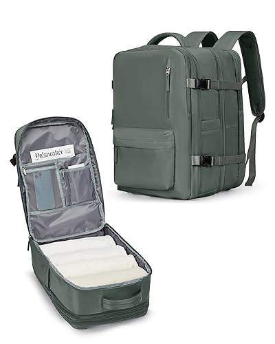 Carry on Backpack,Travel Backpack for Women Men Airline Approved Personal Item Size Hiking Gym Backpack Weekender Casual Daypack Backpack Waterproof Bag with Shoe Compartment, Green Extension