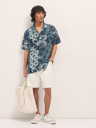 Image of Men's Blue Relaxed Fit Digital Print Woven Casual Shirt