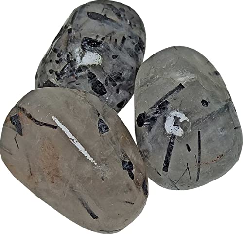 Quartz rutile tourmalé poli en lot de 3 pour apaiser l'esprit et décorer votre bureau
