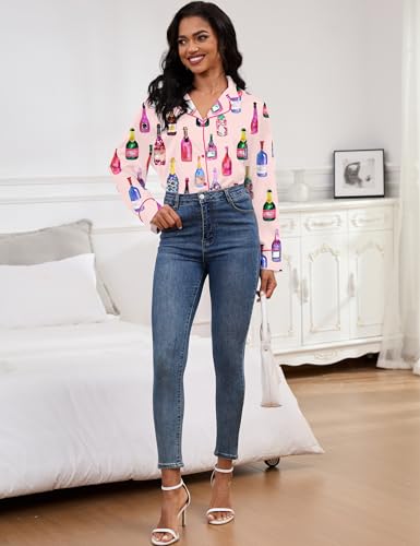 Image of SHESHOW Satin Pajamas for Women Set Long Sleeve Button Down Sleepwear 2 Piece Nightwear Women Pjs Sets Size XS-XXL