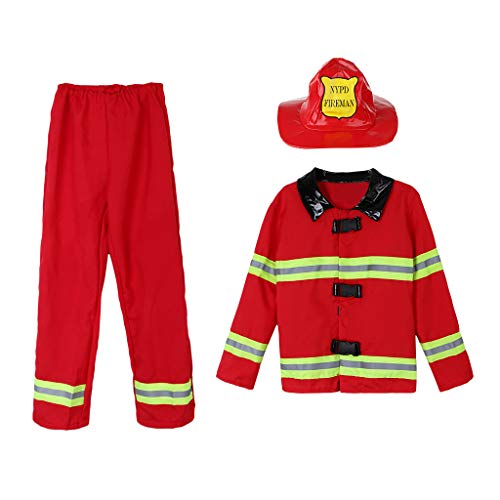 Baoblaze 3x Set Disfraz de Bombero Fiesta Niños Trajes de Día de Muertos Halloween Mujeres Hombres - rojo, METRO